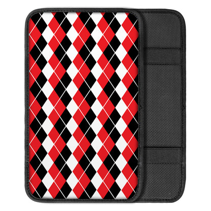 Red Black And White Argyle Print Car Center Console Cover