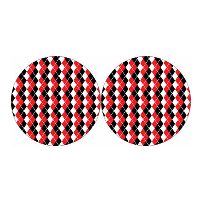 Red Black And White Argyle Print Car Coasters