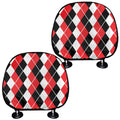Red Black And White Argyle Print Car Headrest Covers