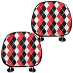 Red Black And White Argyle Print Car Headrest Covers