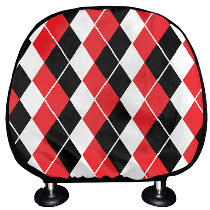 Red Black And White Argyle Print Car Headrest Covers