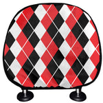 Red Black And White Argyle Print Car Headrest Covers