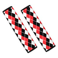 Red Black And White Argyle Print Car Seat Belt Covers