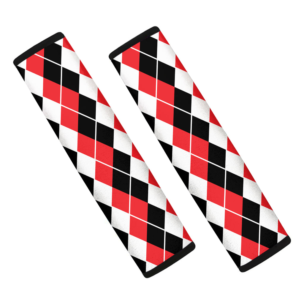 Red Black And White Argyle Print Car Seat Belt Covers