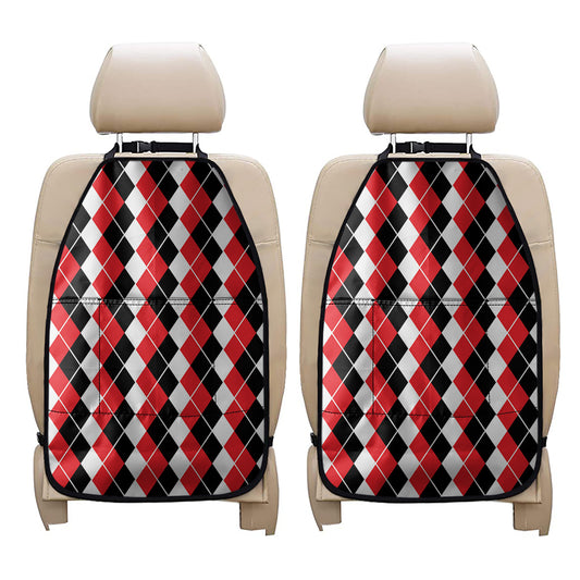 Red Black And White Argyle Print Car Seat Organizers