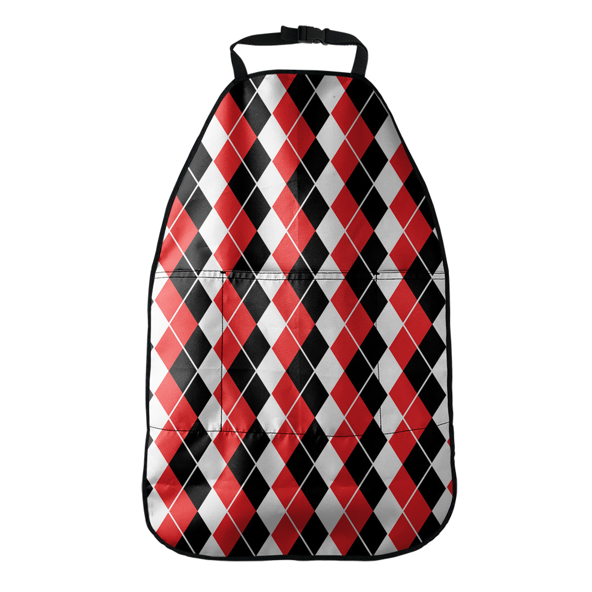 Red Black And White Argyle Print Car Seat Organizers