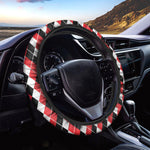 Red Black And White Argyle Print Car Steering Wheel Cover