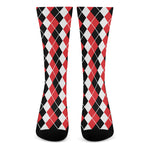 Red Black And White Argyle Print Crew Socks