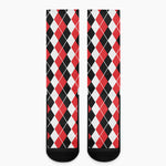 Red Black And White Argyle Print Crew Socks