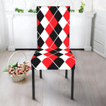 Red Black And White Argyle Print Dining Chair Slipcover
