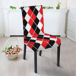 Red Black And White Argyle Print Dining Chair Slipcover