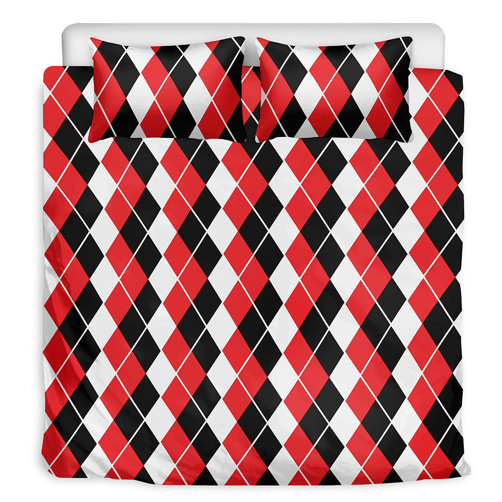 Red Black And White Argyle Print Duvet Cover Bedding Set