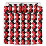 Red Black And White Argyle Print Duvet Cover Bedding Set