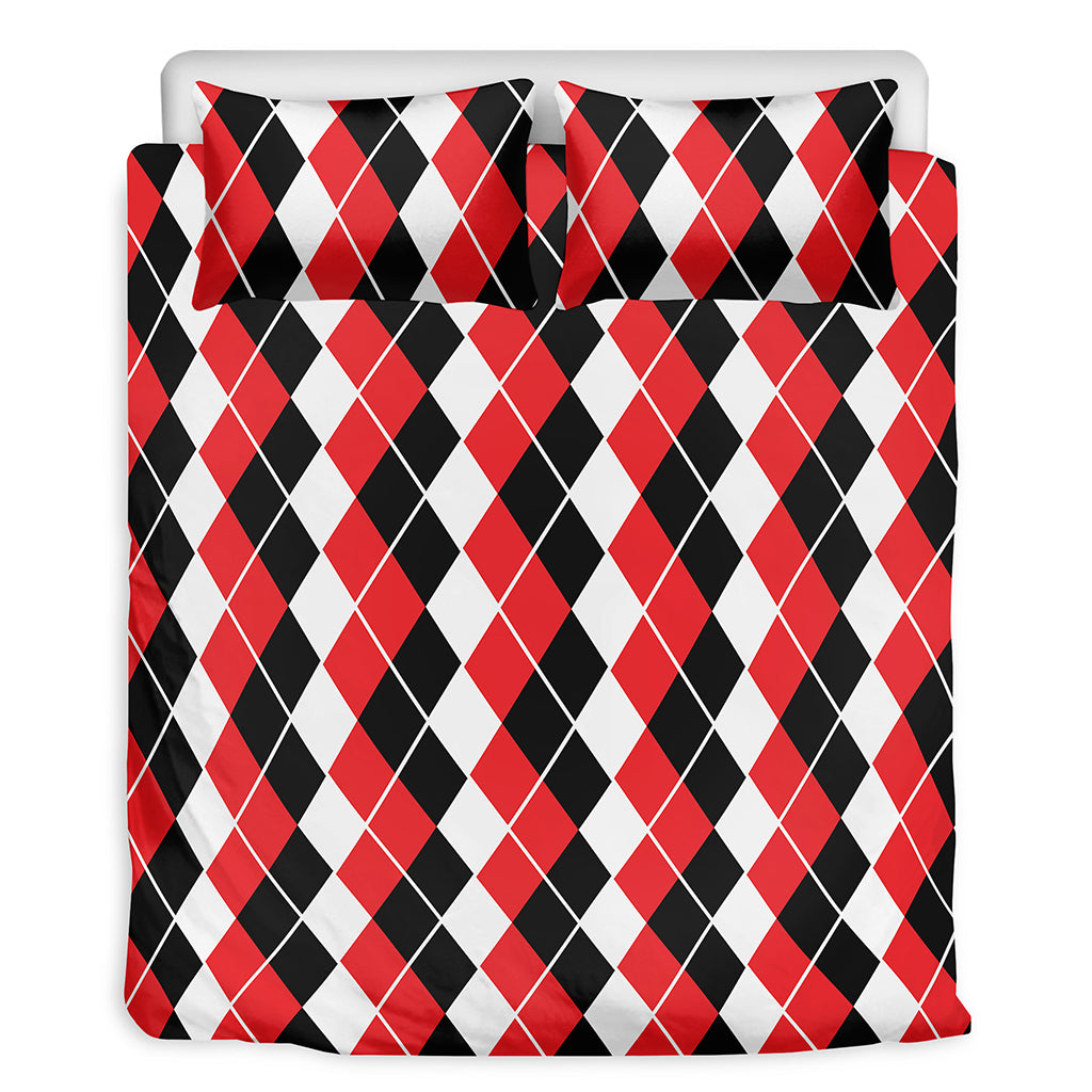 Red Black And White Argyle Print Duvet Cover Bedding Set