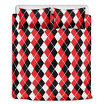 Red Black And White Argyle Print Duvet Cover Bedding Set