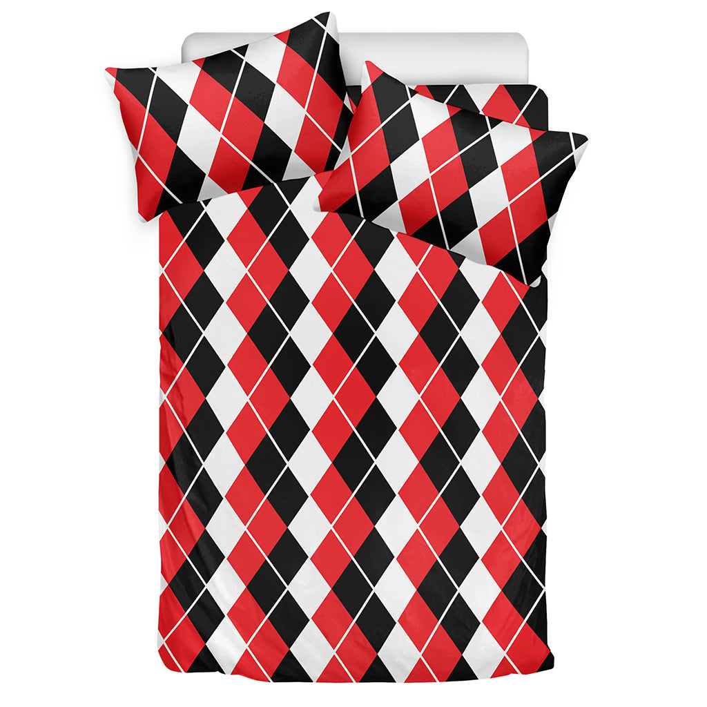 Red Black And White Argyle Print Duvet Cover Bedding Set