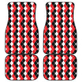 Red Black And White Argyle Print Front and Back Car Floor Mats
