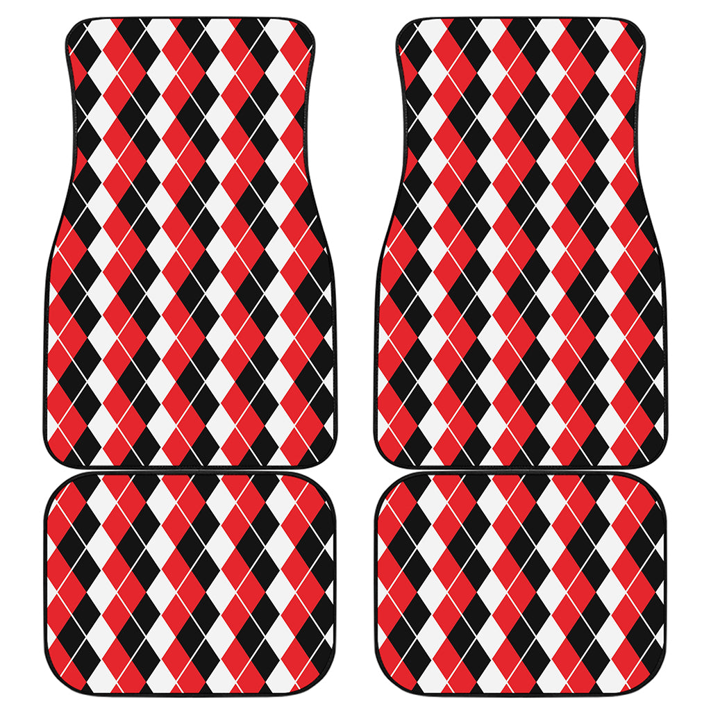 Red Black And White Argyle Print Front and Back Car Floor Mats