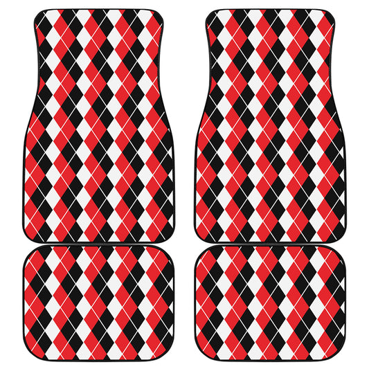 Red Black And White Argyle Print Front and Back Car Floor Mats