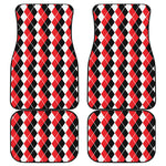Red Black And White Argyle Print Front and Back Car Floor Mats