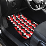 Red Black And White Argyle Print Front and Back Car Floor Mats