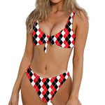 Red Black And White Argyle Print Front Bow Tie Bikini