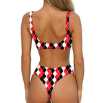 Red Black And White Argyle Print Front Bow Tie Bikini
