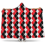 Red Black And White Argyle Print Hooded Blanket