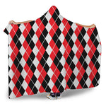 Red Black And White Argyle Print Hooded Blanket