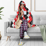 Red Black And White Argyle Print Hooded Blanket
