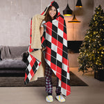 Red Black And White Argyle Print Hooded Blanket