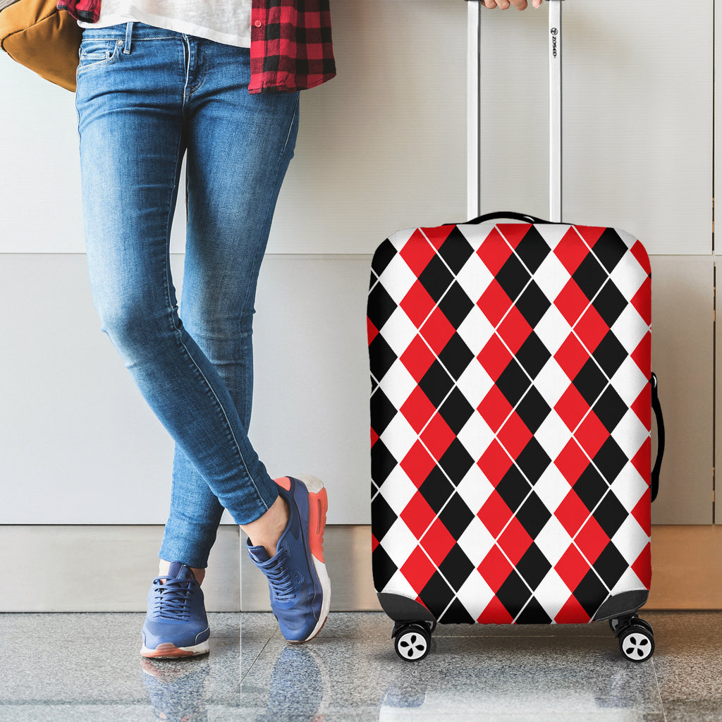 Red Black And White Argyle Print Luggage Cover