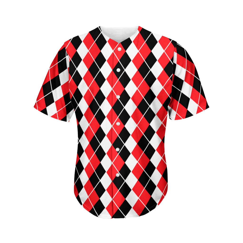 Red Black And White Argyle Print Men's Baseball Jersey