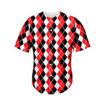 Red Black And White Argyle Print Men's Baseball Jersey