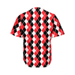 Red Black And White Argyle Print Men's Baseball Jersey