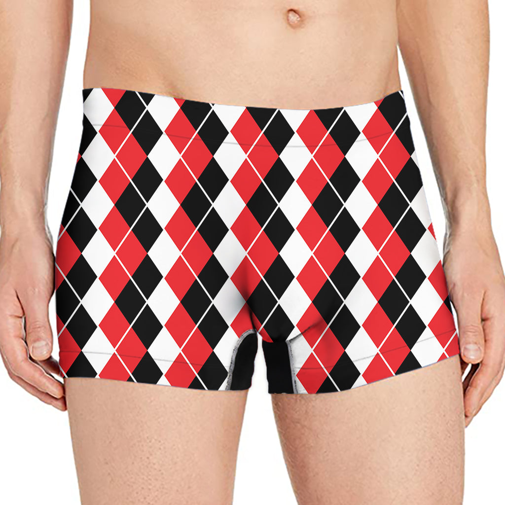 Red Black And White Argyle Print Men's Boxer Briefs