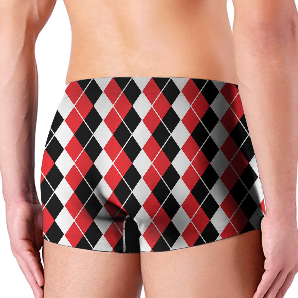 Red Black And White Argyle Print Men's Boxer Briefs