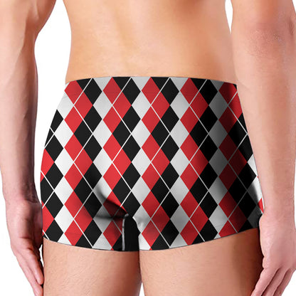 Red Black And White Argyle Print Men's Boxer Briefs