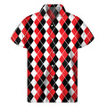Red Black And White Argyle Print Men's Short Sleeve Shirt