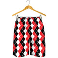 Red Black And White Argyle Print Men's Shorts