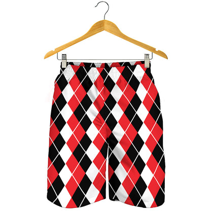 Red Black And White Argyle Print Men's Shorts
