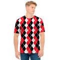Red Black And White Argyle Print Men's T-Shirt
