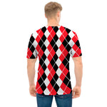 Red Black And White Argyle Print Men's T-Shirt