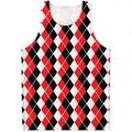 Red Black And White Argyle Print Men's Tank Top