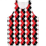 Red Black And White Argyle Print Men's Tank Top