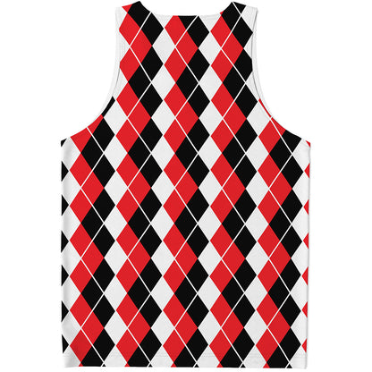 Red Black And White Argyle Print Men's Tank Top