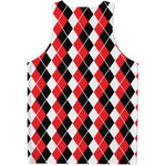Red Black And White Argyle Print Men's Tank Top