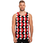 Red Black And White Argyle Print Men's Tank Top