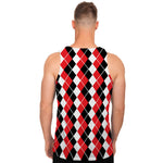Red Black And White Argyle Print Men's Tank Top