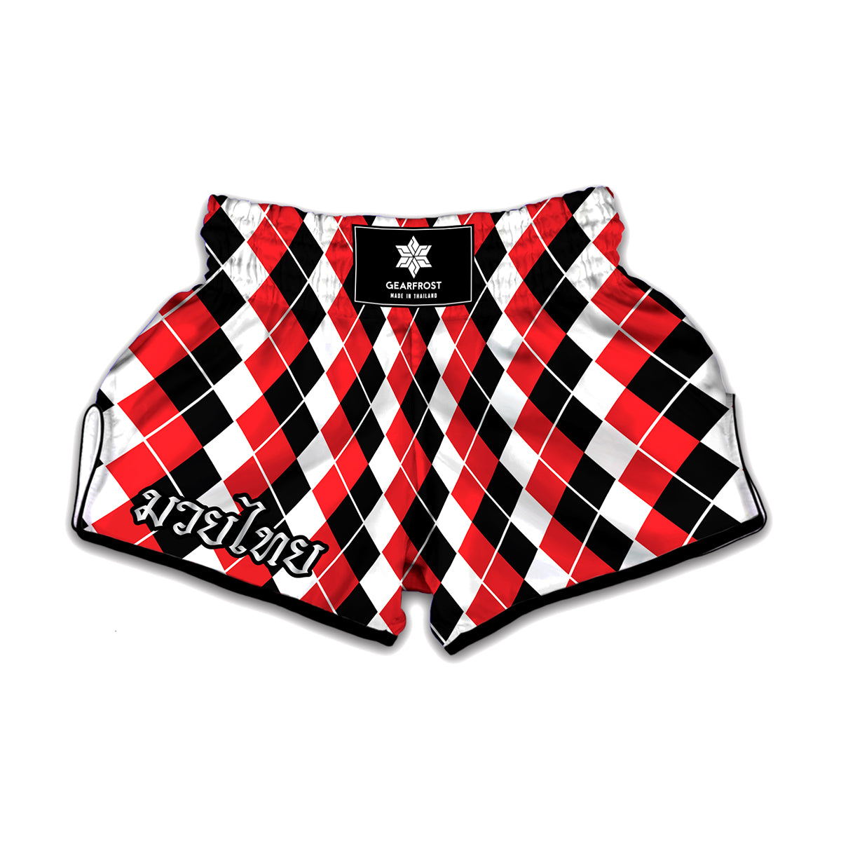 Red Black And White Argyle Print Muay Thai Boxing Shorts